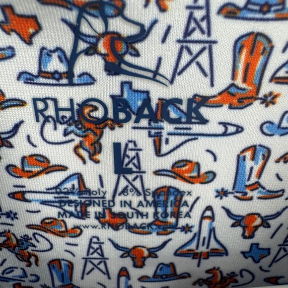Rhoback Mens Large Lone Star Texas Rodeo Novelty Print Performance Polo Shirt - Picture 10 of 13